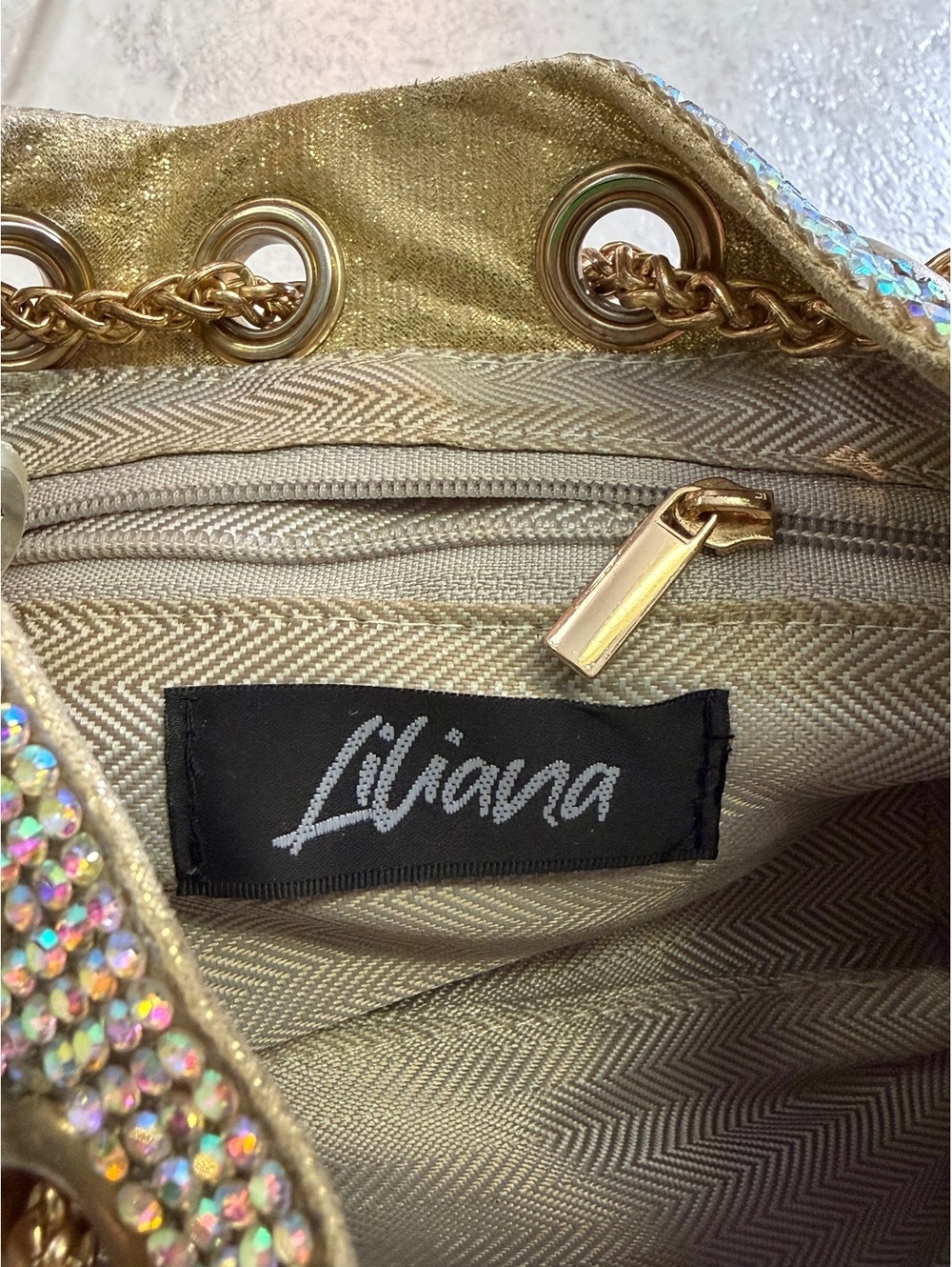 Liriana Gold-Tone Crystal Embellished Evening Bag with Jeweled Handle - Picture 3 of 4